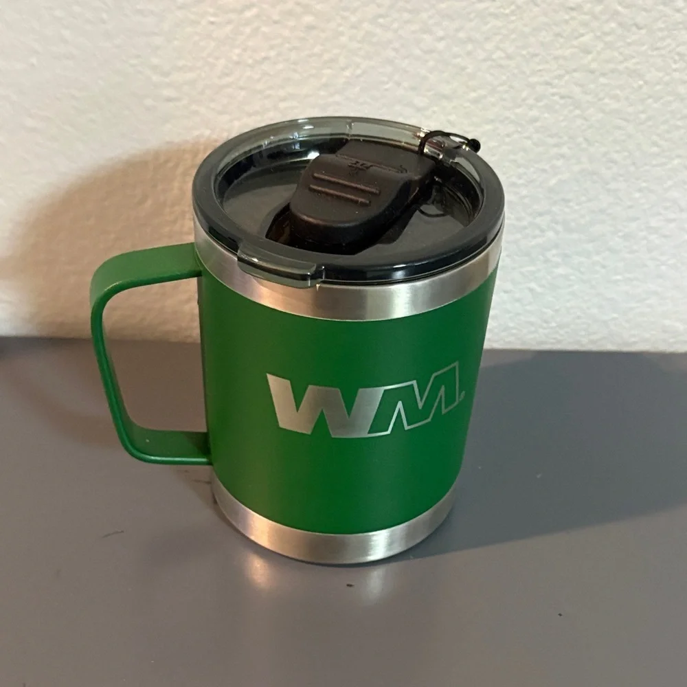 Green Insulated Travel Mug with Handle and Logo